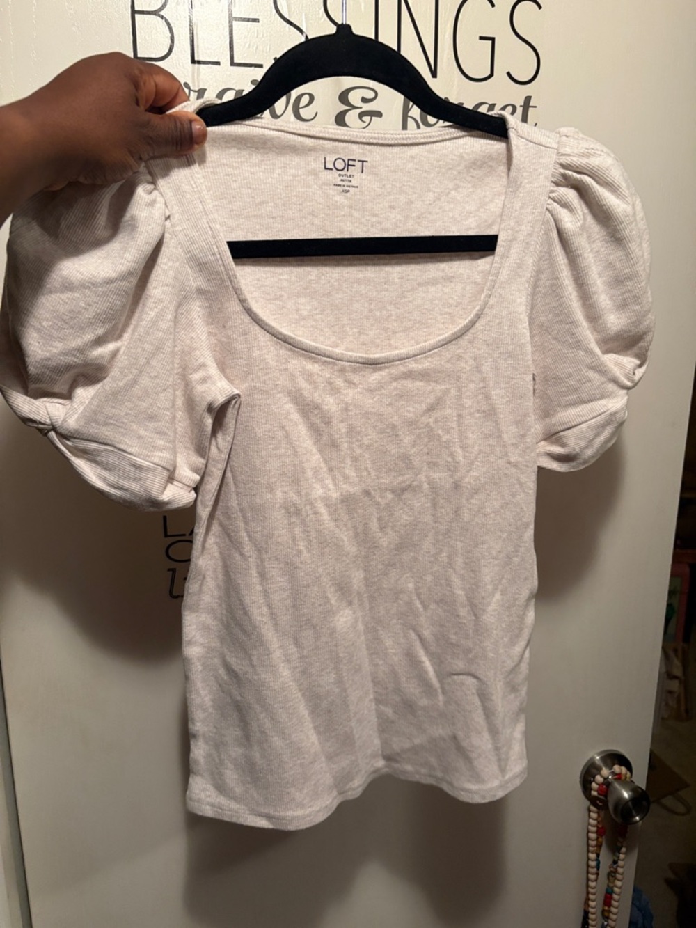 LOFT Cream Puff-Sleeve Scoop Neck Short Sleeve Top